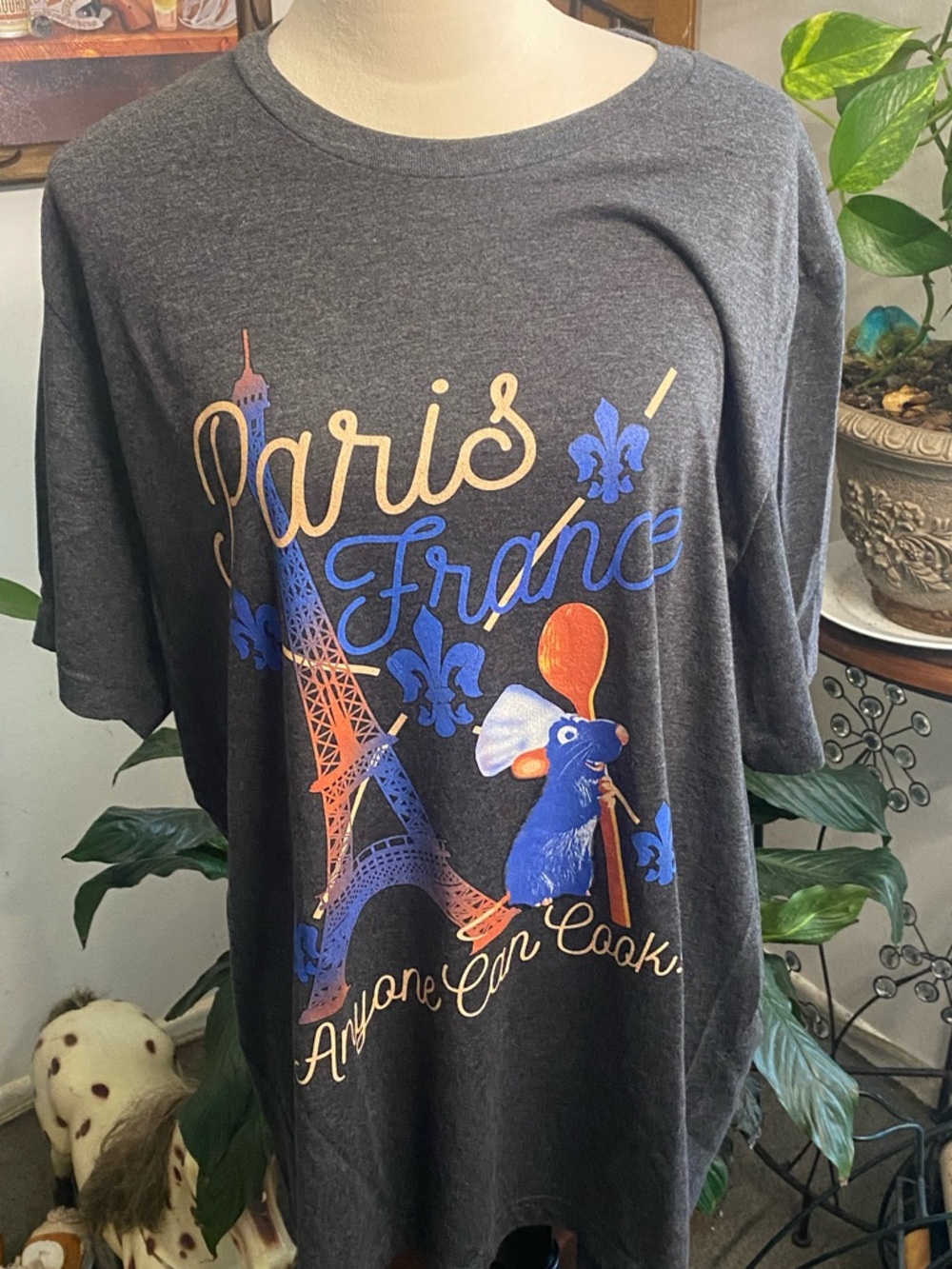 Canvas Paris France Graphic Tee with Ratatouille Artwork - Dark Gray Size 2X